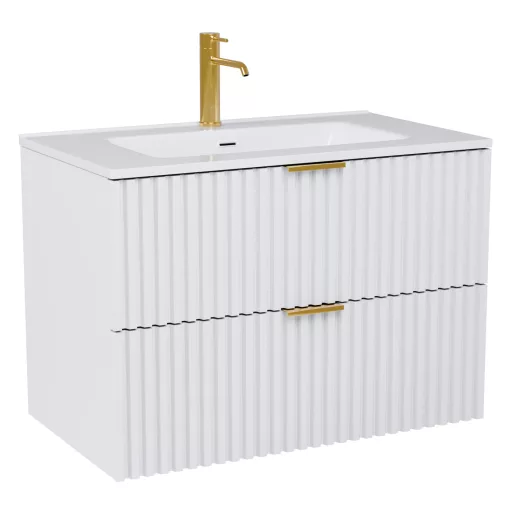 HD Ravello Matt White 60 fali mosdószekrény szálcsiszolt arany fogantyúkkal