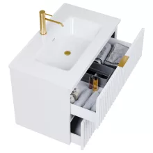 HD Ravello Matt White 60 fali mosdószekrény szálcsiszolt arany fogantyúkkal