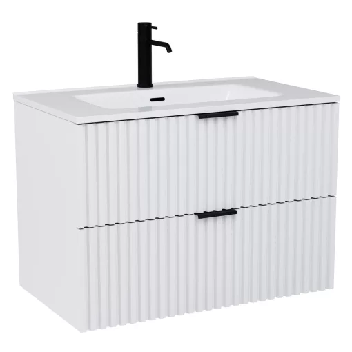 HD Ravello Matt White 60/80 fali mosdószekrény matt fekete fogantyúkkal