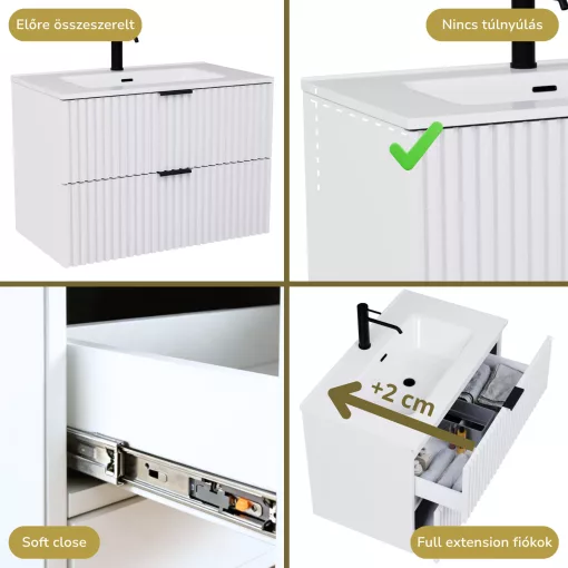 HD Ravello Matt White 60/80 fali mosdószekrény matt fekete fogantyúkkal