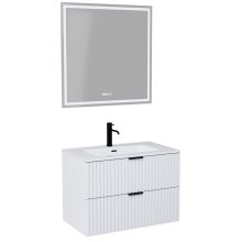 HD Ravello Matt White 60/80 komplett fürdőszoba bútor fali mosdószekrénnyel, matt fekete fogantyúkkal és tükörrel