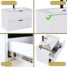 HD Ravello Matt White 60/80 komplett fürdőszoba bútor fali mosdószekrénnyel, matt fekete fogantyúkkal és tükörrel