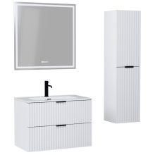 HD Ravello Matt White 60/80 komplett fürdőszoba bútor szett fali mosdószekrénnyel, matt fekete fogantyúkkal, tükörrel és magasszekrénnyel