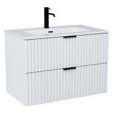 HD Ravello Matt White 60/80 komplett fürdőszoba bútor szett fali mosdószekrénnyel, matt fekete fogantyúkkal, tükörrel és magasszekrénnyel