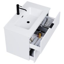 HD Ravello Matt White 60/80 komplett fürdőszoba bútor szett fali mosdószekrénnyel, matt fekete fogantyúkkal, tükörrel és magasszekrénnyel