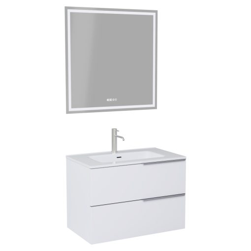 HD Cremona Matt White 60 komplett fürdőszoba bútor fali mosdószekrénnyel, szálcsiszolt króm fogantyúkkal és tükörrel