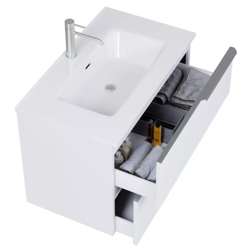 HD Cremona Matt White 60 komplett fürdőszoba bútor fali mosdószekrénnyel, szálcsiszolt króm fogantyúkkal és tükörrel