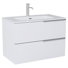 HD Cremona Matt White 60 komplett fürdőszoba bútor szett fali mosdószekrénnyel, szálcsiszolt króm fogantyúkkal, tükörrel és magasszekrénnyel