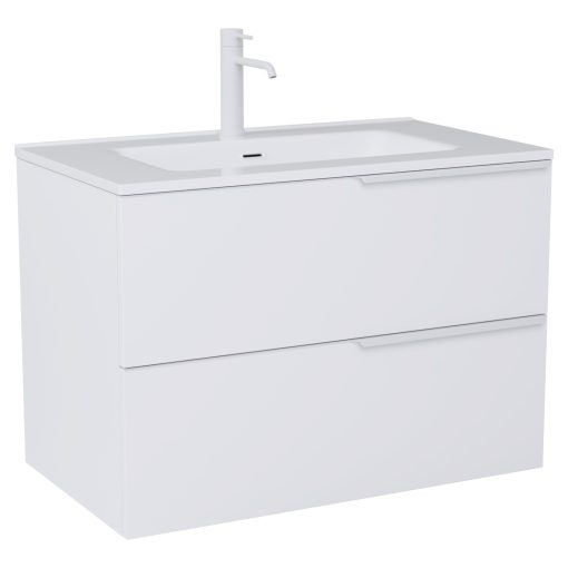 HD Cremona Matt White 60 komplett fürdőszoba bútor szett fali mosdószekrénnyel, matt fehér fogantyúkkal, tükörrel és magasszekrénnyel