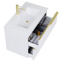 HD Cremona Matt White 60 fali mosdószekrény szálcsiszolt arany fogantyúkkal