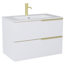 HD Cremona Matt White 60 komplett fürdőszoba bútor fali mosdószekrénnyel, szálcsiszolt arany fogantyúkkal és tükörrel