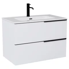   HD Cremona Matt White 60/80 fali mosdószekrény matt fekete fogantyúkkal