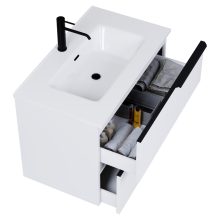 HD Cremona Matt White 60/80 komplett fürdőszoba bútor szett fali mosdószekrénnyel, matt fekete fogantyúkkal, tükörrel és magasszekrénnyel