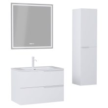 HD Cremona Matt White 80 komplett fürdőszoba bútor szett fali mosdószekrénnyel, matt fehér fogantyúkkal, tükörrel és magasszekrénnyel