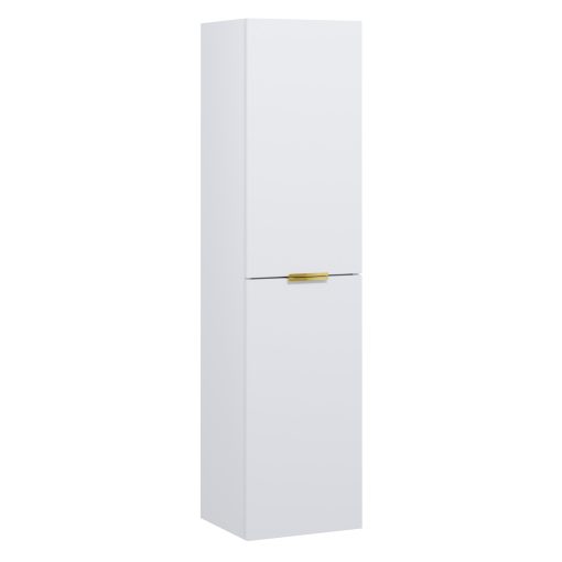 HD Palermo Matt White magasszekrény 35 cm széles függesztett fali magasszekrény, fényes arany fogantyúkkal