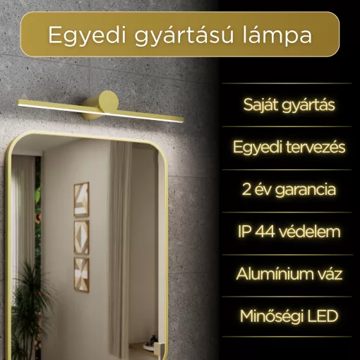 HD Lungo Brushed Gold 50 cm széles LED lámpa, szálcsiszolt arany