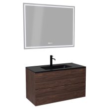 HD Aria Pro Matt Hazel 100 komplett fürdőszoba bútor fali push-to-open mosdószekrénnyel, matt fekete slim mosdóval és tükörrel