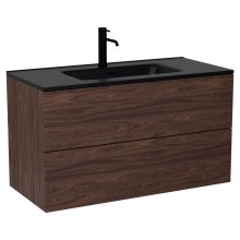 HD Aria Pro Matt Hazel 100 komplett fürdőszoba bútor fali push-to-open mosdószekrénnyel, matt fekete slim mosdóval és tükörrel