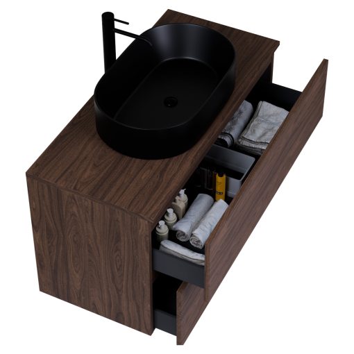 HD Zyra Pro Matt Hazel 100 fali mosdószekrény, push-to-open mechanizmussal, mogyoró színű mosdópulttal