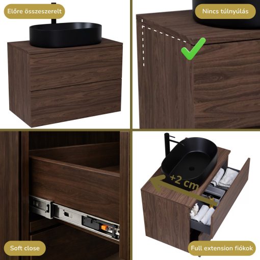 HD Zyra Pro Matt Hazel 100 fali mosdószekrény, push-to-open mechanizmussal, mogyoró színű mosdópulttal