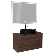 HD Zyra Pro Matt Hazel 100 komplett fürdőszoba bútor fali push-to-open mosdószekrénnyel, mogyoró színű mosdópulttal és tükörrel