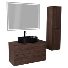 HD Zyra Pro Matt Hazel 100 komplett fürdőszoba bútor szett fali push-to-open mosdószekrénnyel, mogyoró színű mosdópulttal, tükörrel és magasszekrénnyel