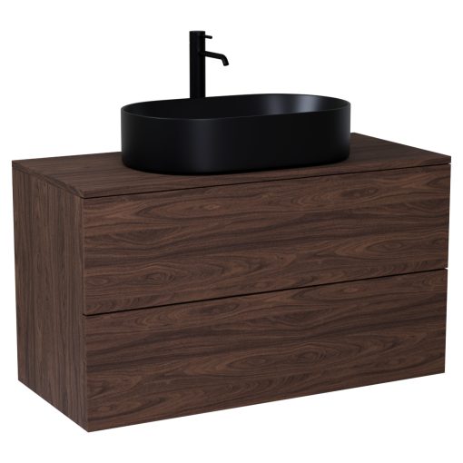 HD Zyra Pro Matt Hazel 100 komplett fürdőszoba bútor szett fali push-to-open mosdószekrénnyel, mogyoró színű mosdópulttal, tükörrel és magasszekrénnyel