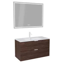 HD Palermo Matt Hazel 100 komplett fürdőszoba bútor fali mosdószekrénnyel, matt fehér fogantyúkkal, fényes fehér slim mosdóval és tükörrel