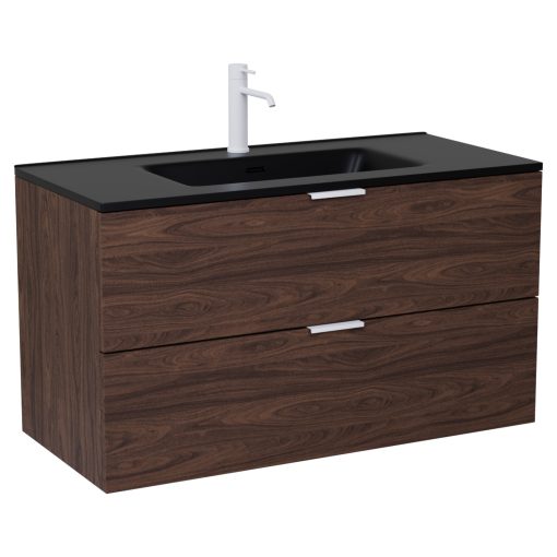 HD Palermo Matt Hazel 100 fali mosdószekrény matt fehér fogantyúkkal és matt fekete slim mosdóval