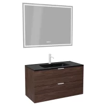 HD Palermo Matt Hazel 100 komplett fürdőszoba bútor fali mosdószekrénnyel, matt fehér fogantyúkkal, matt fekete slim mosdóval és tükörrel