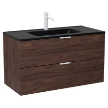 HD Palermo Matt Hazel 100 komplett fürdőszoba bútor fali mosdószekrénnyel, matt fehér fogantyúkkal, matt fekete slim mosdóval és tükörrel