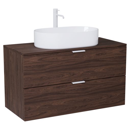 HD Salerno Matt Hazel 100 fali mosdószekrény mogyoró színű mosdópulttal és matt fehér fogantyúkkal