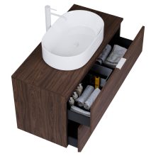 HD Salerno Matt Hazel 100 fali mosdószekrény mogyoró színű mosdópulttal és matt fehér fogantyúkkal