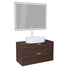 HD Salerno Matt Hazel 100 komplett fürdőszoba bútor fali mosdószekrénnyel, matt fehér fogantyúkkal, mogyoró színű mosdópulttal és tükörrel