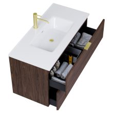 HD Palermo Matt Hazel 100 fali mosdószekrény szálcsiszolt arany fogantyúkkal és fényes fehér slim mosdóval