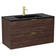 HD Palermo Matt Hazel 100 fali mosdószekrény szálcsiszolt arany fogantyúkkal és matt fekete slim mosdóval