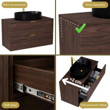 HD Salerno Matt Hazel 100 fali mosdószekrény mogyoró színű mosdópulttal és szálcsiszolt arany fogantyúkkal