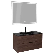 HD Palermo Matt Hazel 100 komplett fürdőszoba bútor fali mosdószekrénnyel, matt fekete fogantyúkkal, matt fekete slim mosdóval és tükörrel