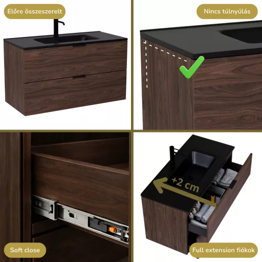 HD Palermo Matt Hazel 100 komplett fürdőszoba bútor fali mosdószekrénnyel, matt fekete fogantyúkkal, matt fekete slim mosdóval és tükörrel