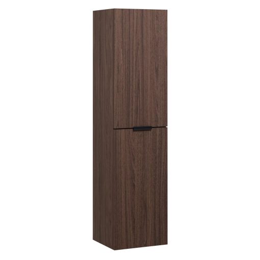 HD Salerno Matt Hazel 100/120 komplett fürdőszoba bútor szett fali mosdószekrénnyel, matt fekete fogantyúval, mogyoró színű mosdópulttal, tükörrel és magasszekrénnyel