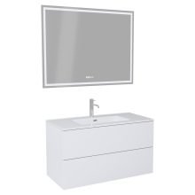 HD Aria Pro Silk Matt White 100 komplett fürdőszoba bútor fali push-to-open mosdószekrénnyel, fényes fehér slim mosdóval és tükörrel