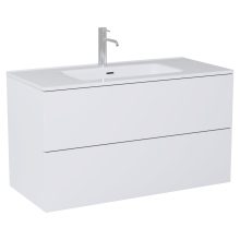 HD Aria Pro Silk Matt White 100 komplett fürdőszoba bútor fali push-to-open mosdószekrénnyel, fényes fehér slim mosdóval és tükörrel