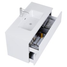 HD Aria Pro Silk Matt White 100 komplett fürdőszoba bútor fali push-to-open mosdószekrénnyel, fényes fehér slim mosdóval és tükörrel