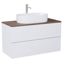 HD Zyra Pro Silk Matt White 100 fali mosdószekrény, push-to-open mechanizmussal, tölgyfa színű mosdópulttal