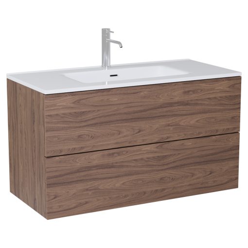 HD Aria Pro Oak 100 fali mosdószekrény, push-to-open mechanizmussal, fényes fehér slim mosdóval