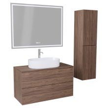 HD Zyra Pro Oak 100 komplett fürdőszoba bútor szett fali push-to-open mosdószekrénnyel, tölgyfa színű mosdópulttal, tükörrel és magasszekrénnyel