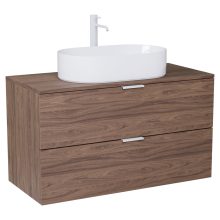 HD Salerno Oak 100 komplett fürdőszoba bútor fali mosdószekrénnyel, matt fehér fogantyúkkal, tölgyfa színű mosdópulttal és tükörrel