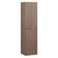 HD Salerno Oak 100 komplett fürdőszoba bútor szett fali mosdószekrénnyel, szálcsiszolt arany fogantyúval, tölgyfa színű mosdópulttal, tükörrel és magasszekrénnyel