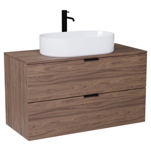 HD Salerno Oak 100/120 fali mosdószekrény tölgyfa színű mosdópulttal és matt fekete fogantyúkkal