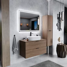 HD Salerno Oak 100/120 fali mosdószekrény tölgyfa színű mosdópulttal és matt fekete fogantyúkkal